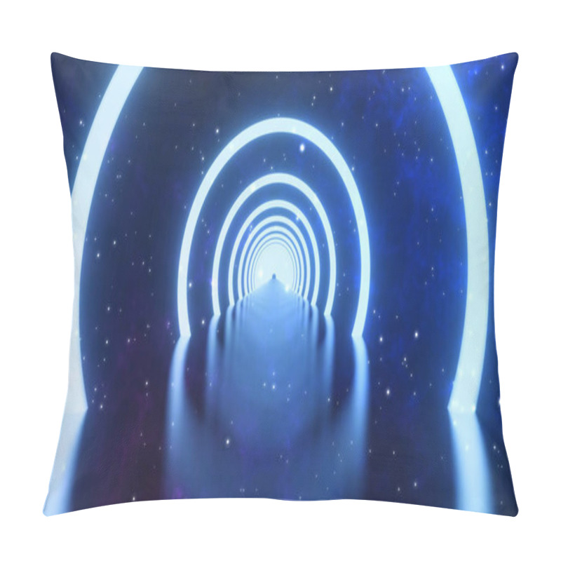 Personality  3D Rendering. Loop Motion Of Glowing Neon Ring And On Dark Galaxy Star Background. Neon Light Abstract Background. Circles Laser Show Fashion. Virtual Reality Outer Space With Way Star Space Panorama  Pillow Covers