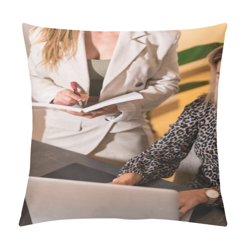 Personality  Unrecognizable People Working In An Office, Coworking Office, Teamwork, Businesswomen, Jotting Down Notes In The Agenda Pillow Covers