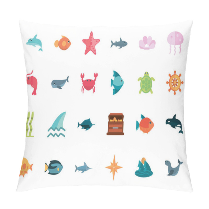 Personality  Marine Life, Cartoon Sea Fauna Animal Set Pillow Covers