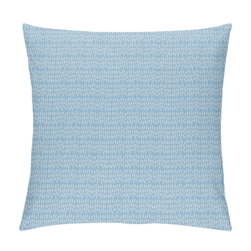 Personality  Pattern With Minimalist, Repetitive Design Composed Of Small, White Rectangular Dashes Spread Evenly Across A Light Blue Background. For Contemporary Textiles, Wallpaper, Or Home Decor Applications. Pillow Covers