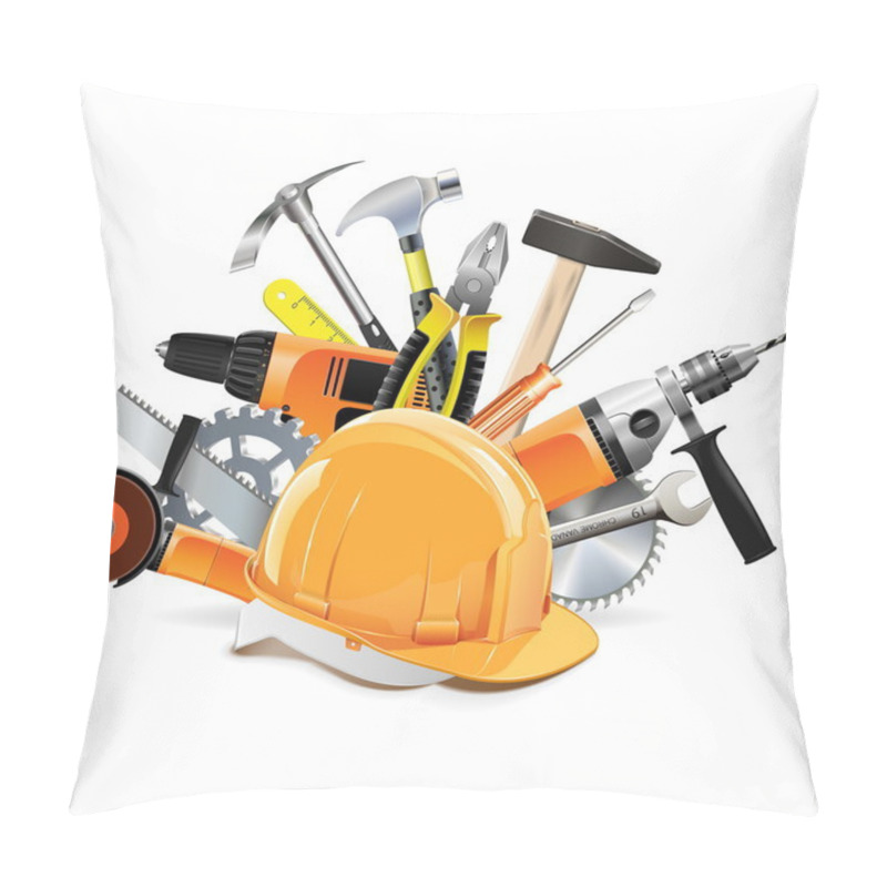 Personality  Vector Construction Tools With Helmet Pillow Covers