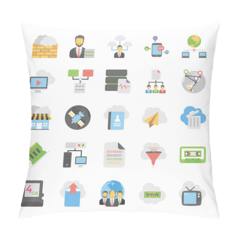 Personality  Flat Vector Icons Set Of Cloud Computing Pillow Covers