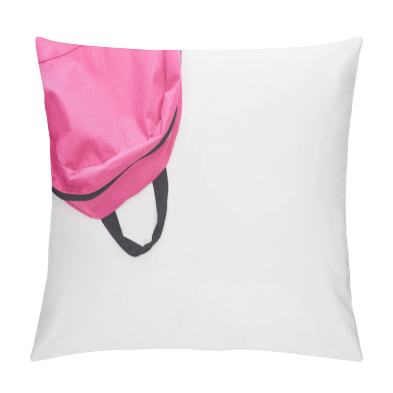 Personality  Top View Of Bright Pink School Bag Isolated On White Pillow Covers