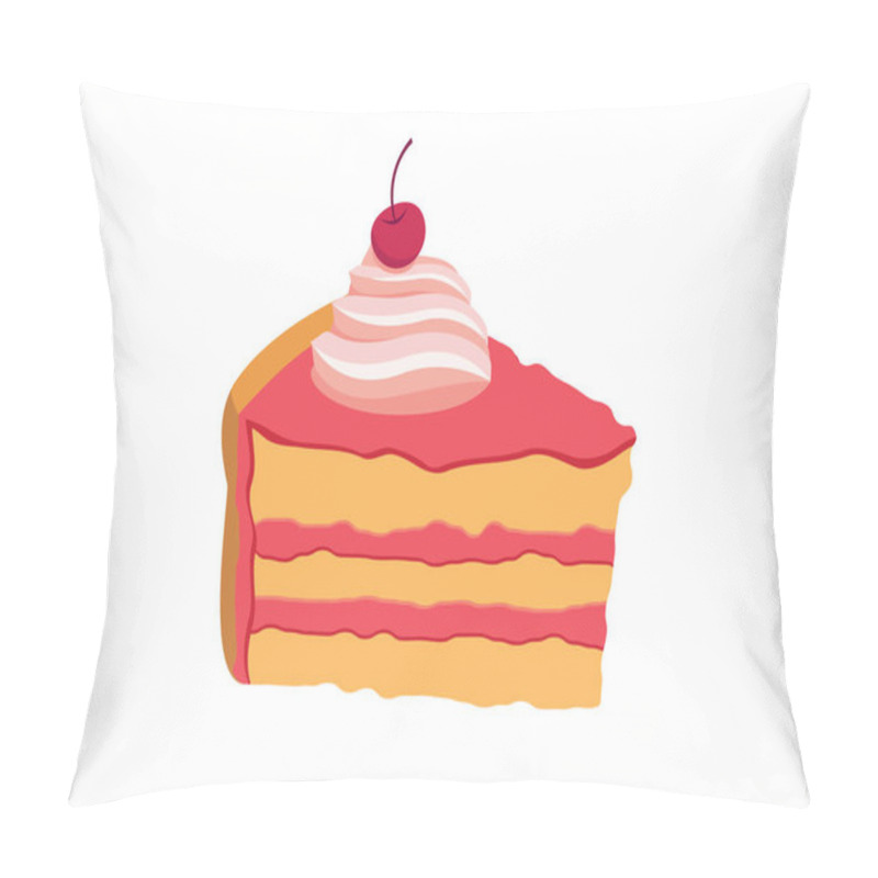 Personality  Piece Of Cake With Whipped Cream And Cherry Icon Vector. Slice Of A Pink Dessert Vector. Pink Cherry Cake Icon Isolated On A White Background Pillow Covers