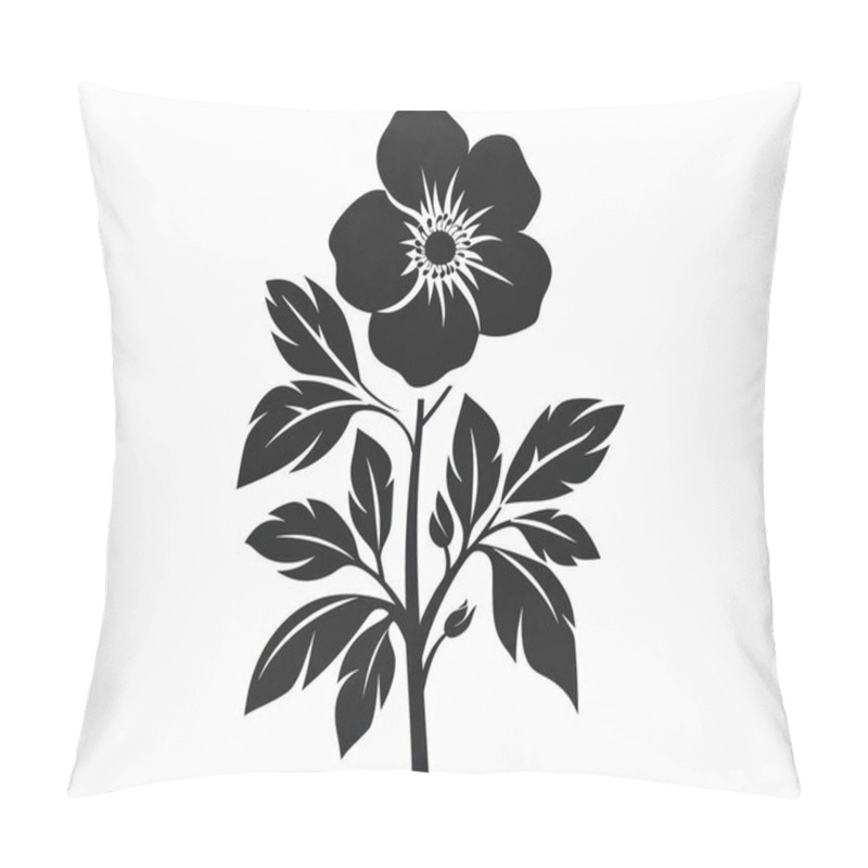 Personality  Silhouette Of A Beautiful Flower With Intricate Leaves And A Single Bloom, Showcasing Elegance. Pillow Covers