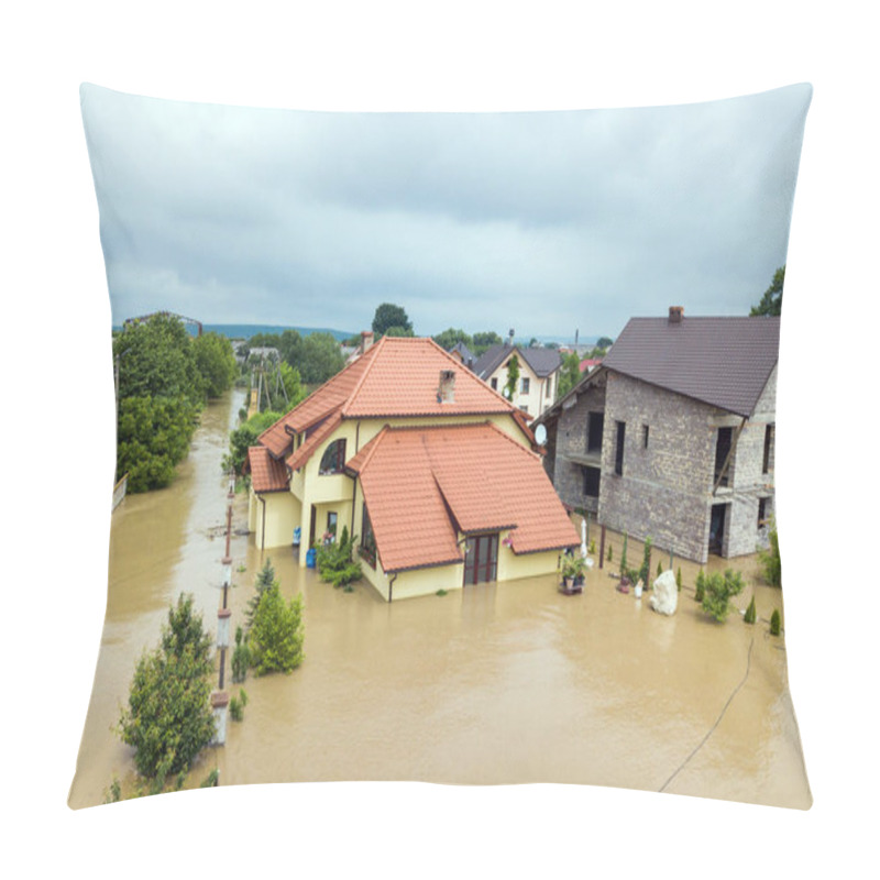 Personality  Aerial View Of Flooded Houses With Dirty Water Of Dnister River In Halych Town, Western Ukraine. Pillow Covers