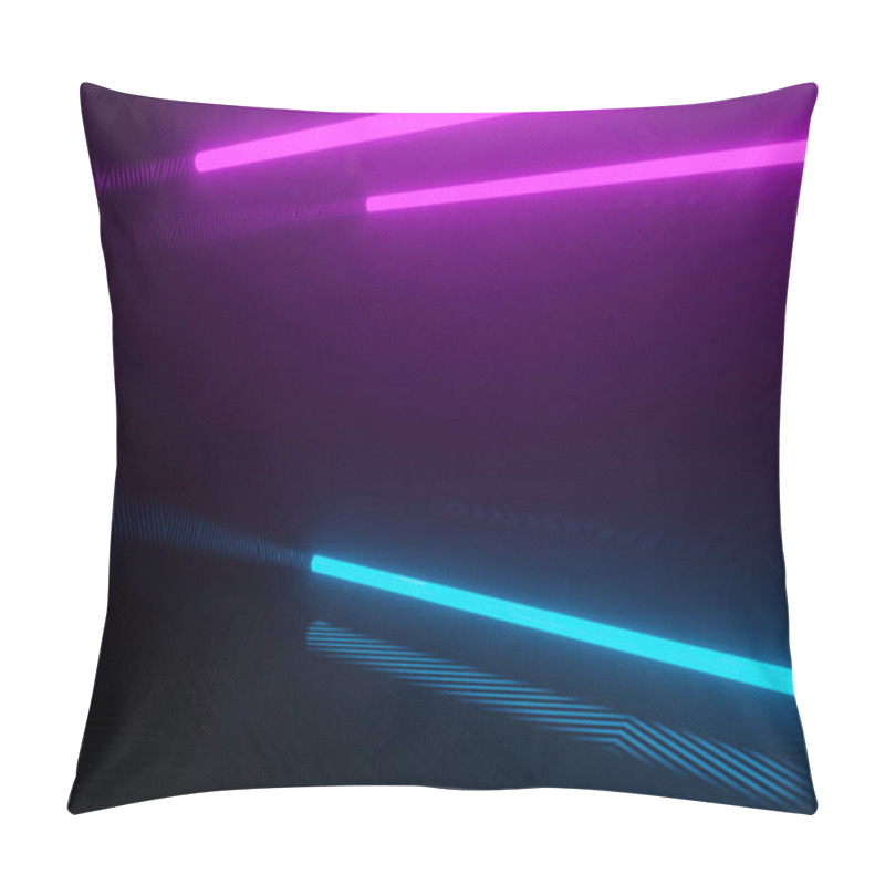 Personality  3D Rendering, Glowing Neon On Blue And Purple In Dark Texturing Background Pillow Covers