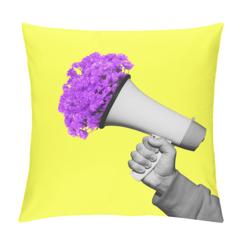 Personality  Male Hand With Megaphone. Contemporary Art Collage, Modern Artwork. Concept Of Idea, Inspiration, Creativity And Beauty. Pillow Covers