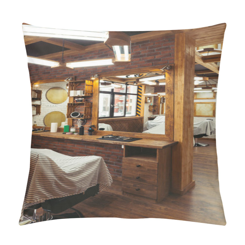 Personality  Stylish Illuminated Barbershop With Modern Interior Pillow Covers