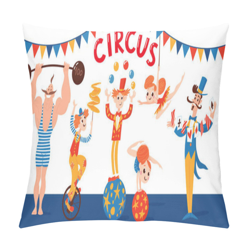 Personality  Circus Vector Characte Poster With Acrobats And Athlete Pillow Covers