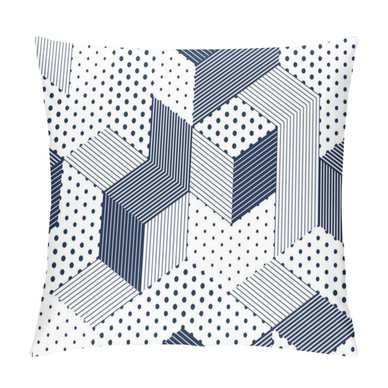 Personality  Dotted Seamless Isometric Geometric Pattern, Dots And Lines 3D Cubes Vector Tiling Background, Architecture And Construction, Wallpaper Design. Pillow Covers