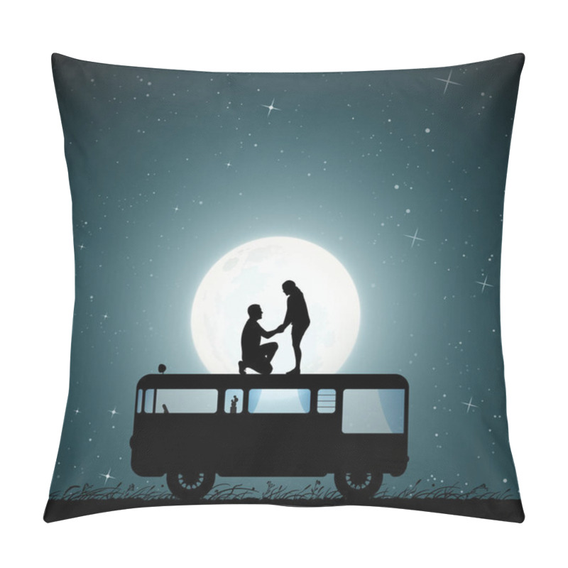 Personality   Lovers On Roof Of Retro Car On Moonlit Night Pillow Covers