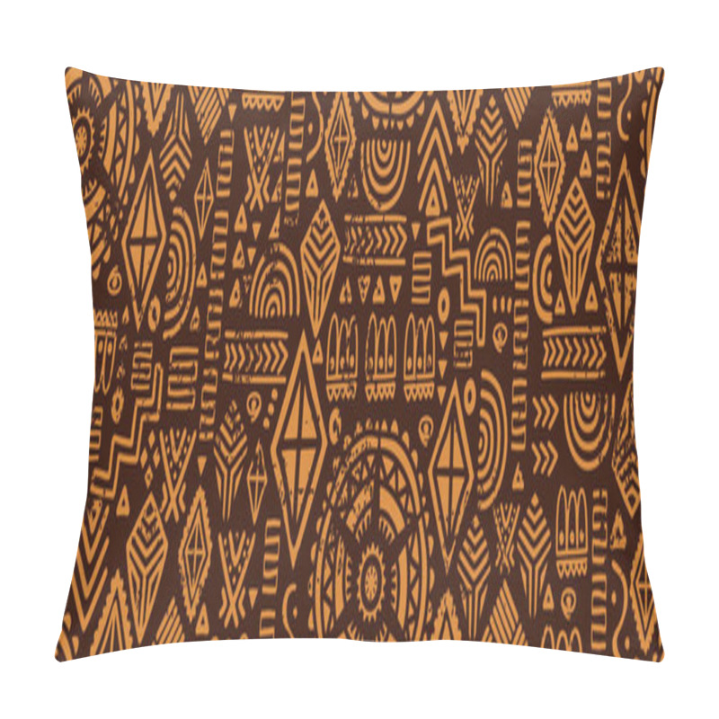 Personality  Geometric Tribal Seamless Pattern, Vector Illustration Of Hand Drawn Ethnic Drawing. African Maya Ornaments. Good For Fashion Textile Print.Rug And Grunge Rustic Handmade. Pillow Covers