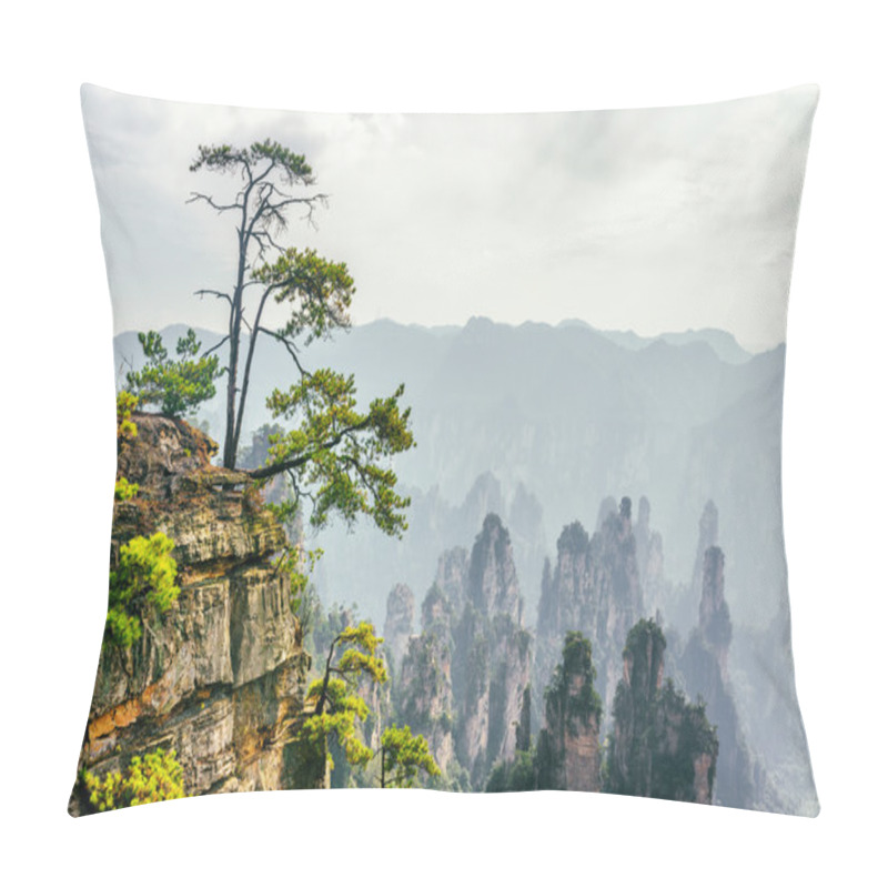 Personality  Green Tree Growing On Top Of Rock, The Tianzi Mountains Pillow Covers