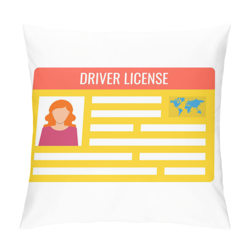 Personality  Car Driver License Identification With Female Photo. ID Card Isolated On White Background. Vector Illustration. Pillow Covers