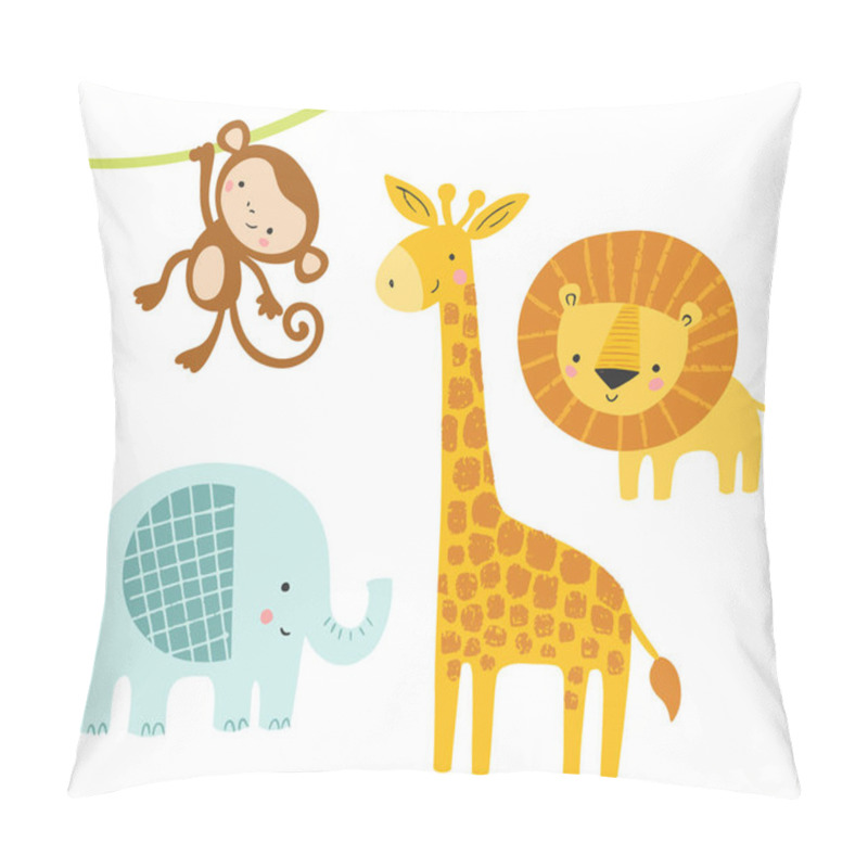 Personality  A Set Of Cute Jungle Animals With Elephant, Lion, Giraffe And Monkey. Funny Animal Characters. Kids, Baby Vector Illustration.  Pillow Covers