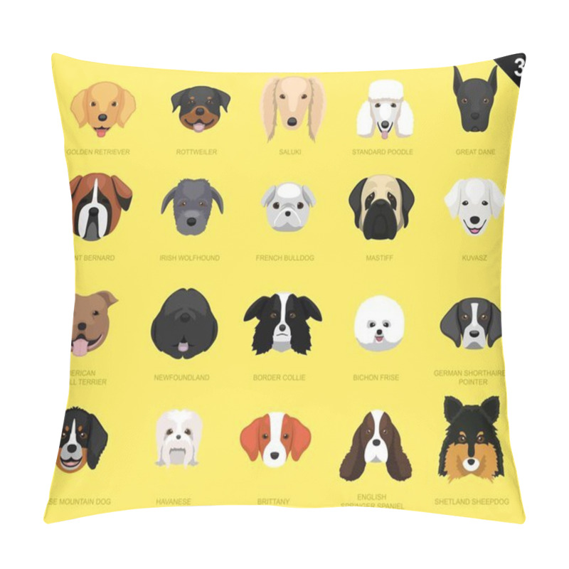 Personality  Dog Faces Icon Cartoon 3 Pillow Covers