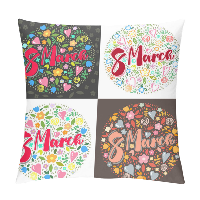 Personality  Set Of Text Designs With Hearts And Flowers For The March 8 Holiday Pillow Covers