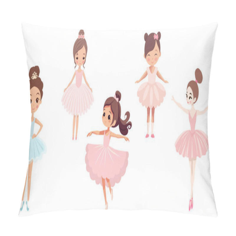 Personality  Cartoon Ballerina Princesses, Cute Girls Dancers Characters. Girl In Tutu Dress. Ballet Class Students In Dance Poses Vector Set. Kids In Beautiful Costumes In Different Poses. Pillow Covers