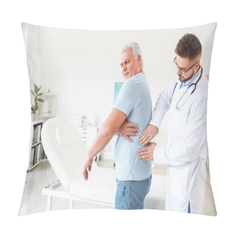 Personality  Urologist Examining Mature Patient In Clinic Pillow Covers