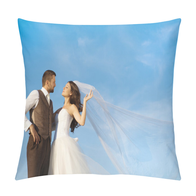 Personality  Newly Married Couple Portrait With Blue Sky Pillow Covers