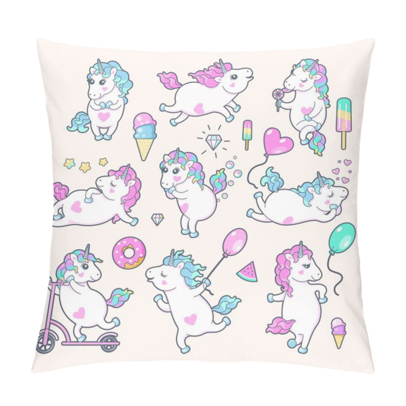 Personality  Set Of Cute Unicorns With Rainbow Mane Pillow Covers