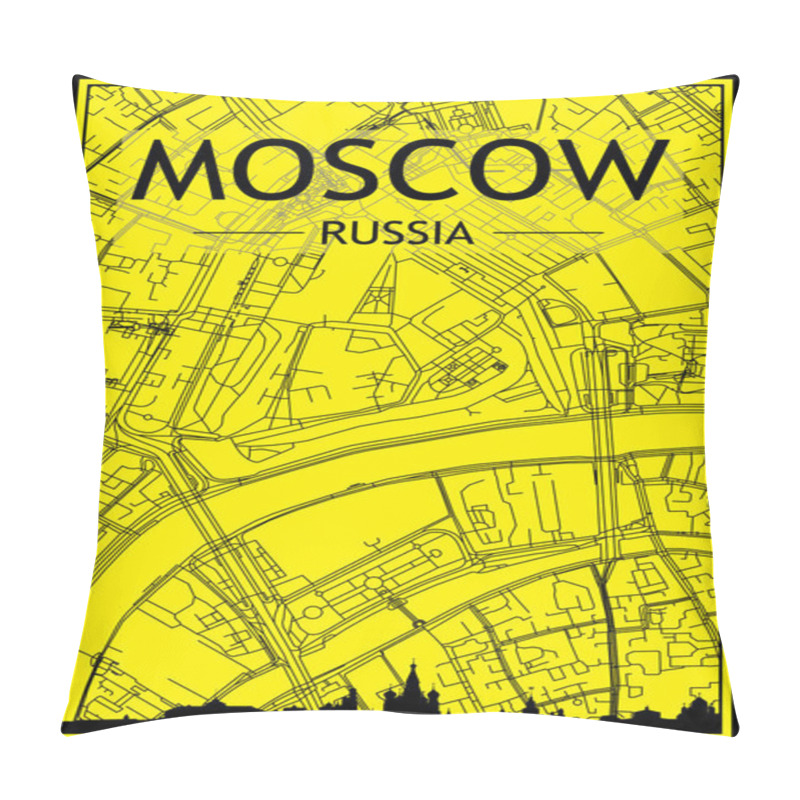 Personality  Golden Printout City Poster With Panoramic Skyline And Hand-drawn Streets Network On Yellow And Black Background Of The Downtown MOSCOW, RUSSIA Pillow Covers