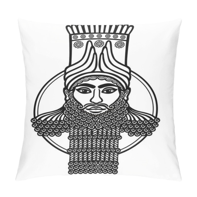 Personality  Portrait Of The Assyrian Man. Character Of Sumer Mythology. Isolated On A White Background. Pillow Covers