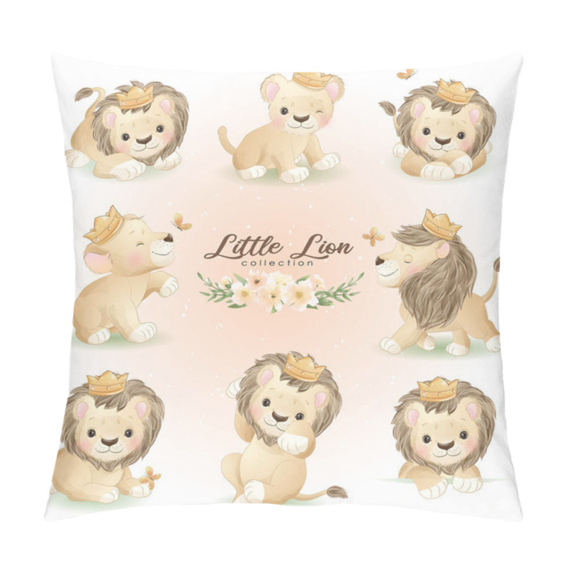 Personality  Cute Doodle Lion Poses With Floral Illustration Pillow Covers