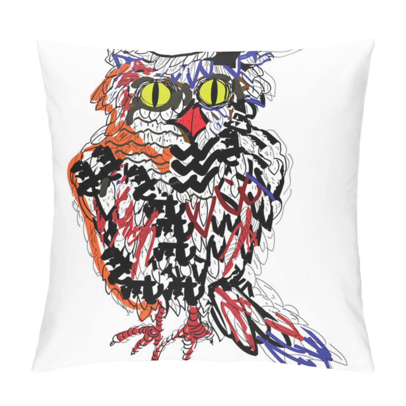 Personality  Owl. Vector Drawing. Pillow Covers