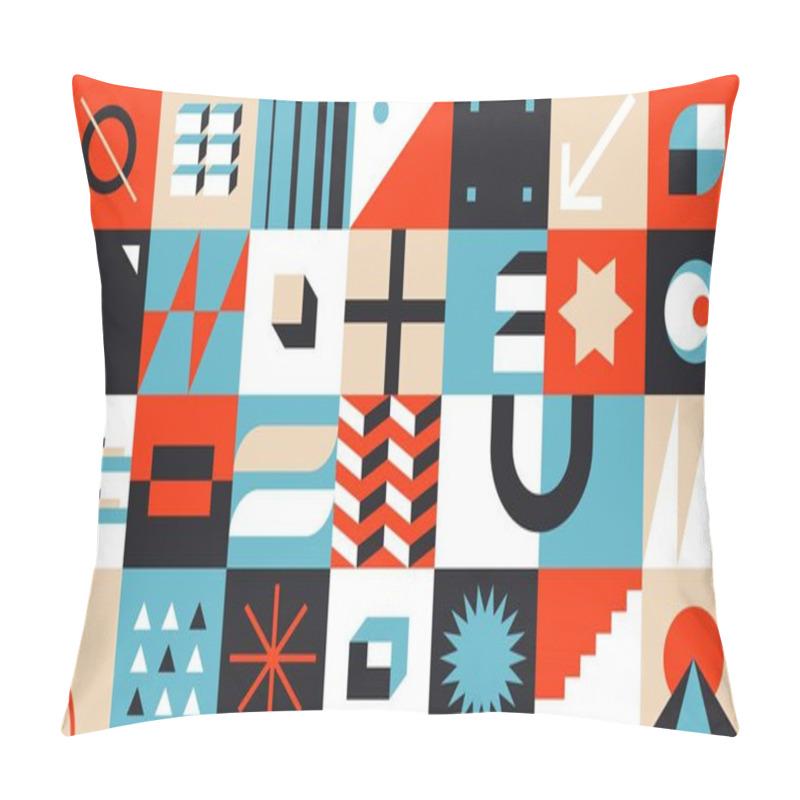 Personality  Bauhaus Geometric Brutalism Elements. Modern Basic Bold Forms, Abstract Dynamic Shapes Simple Design. Vector Illustration Pillow Covers