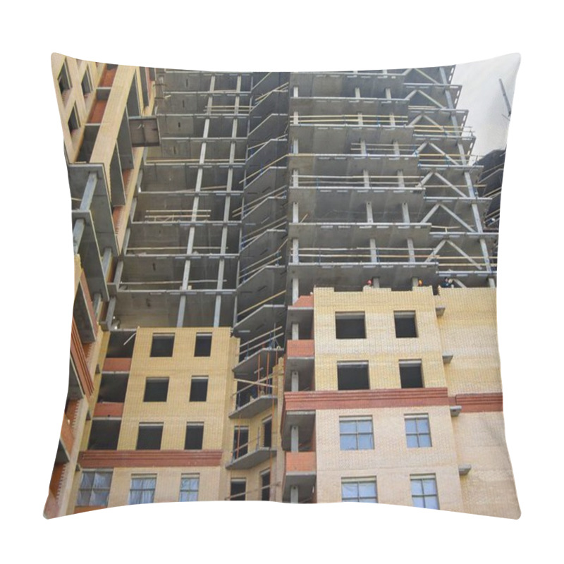 Personality  Incomplete Multi-story Building Showing Reinforced Concrete Floors And Brick Facade During Construction. Pillow Covers