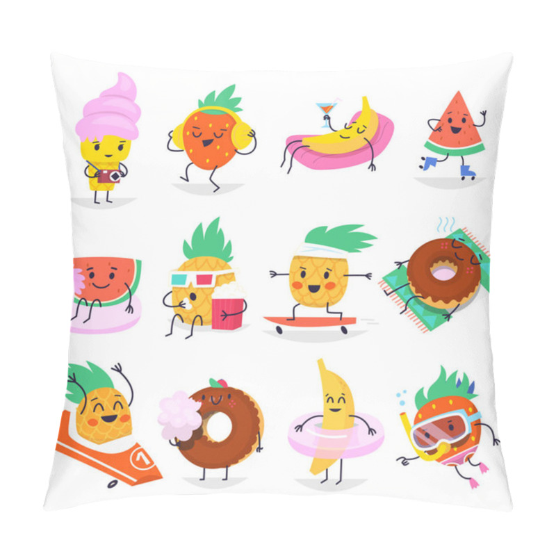 Personality  Cute Summer Fruit Characters Having Fun And Relaxing Pillow Covers