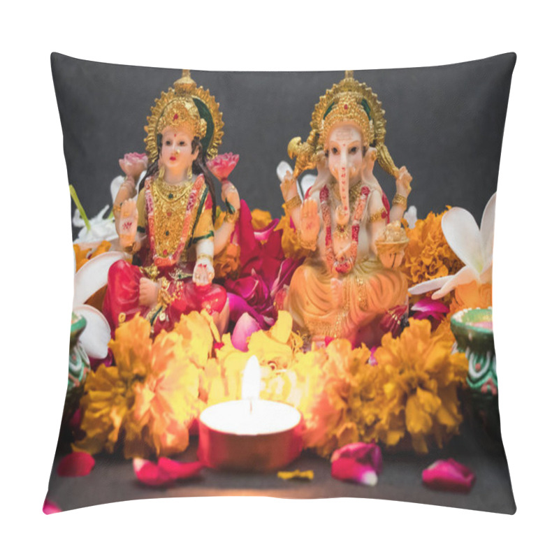 Personality  Hindu God Laxmi Ganesh With Candle Light At Diwali Festival Pillow Covers