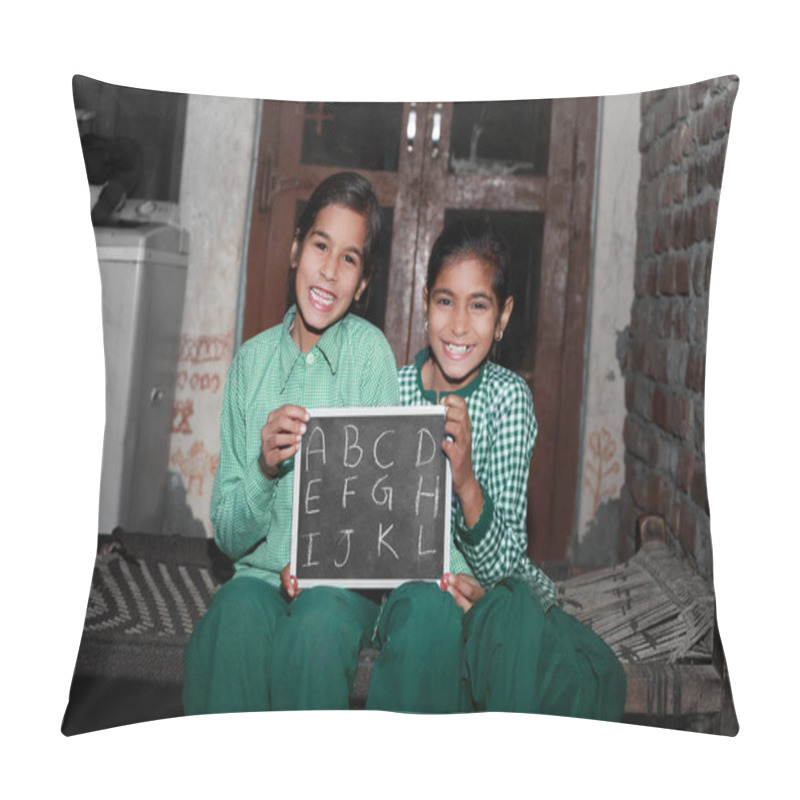 Personality  Two Little Girl Portrait With Chalkboard  Pillow Covers