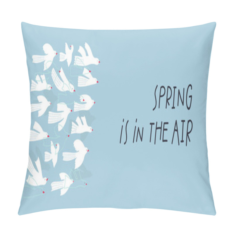 Personality  Flying White Birds Flock Fresh Air Mood Good Weather Illustration Lettering Spring In The Air Postcard. Summer Season Bright Day Inspiration Graphic Typography. Hand Drawn Picture Simple Vector Symbol Pillow Covers