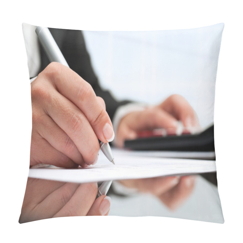 Personality  Female Hand Wit Pen Pointing On Paper. Pillow Covers