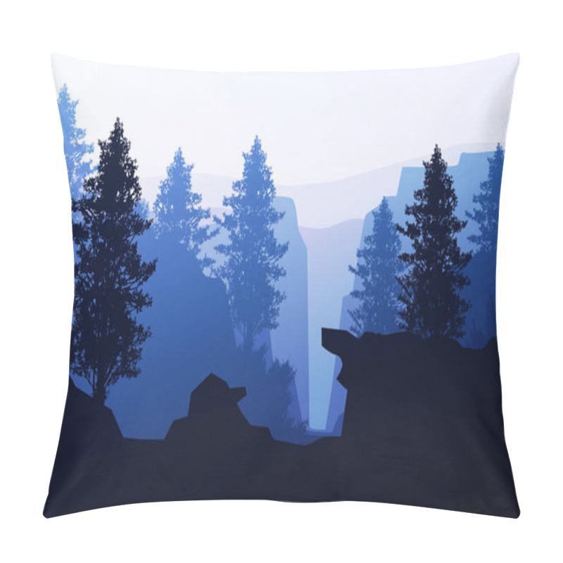 Personality  Natural Forest Mountains Horizon Hills Silhouettes Of Trees Evening Sunrise And Sunset Landscape Wallpaper Illustration Vector Style Colorful View Background Pillow Covers