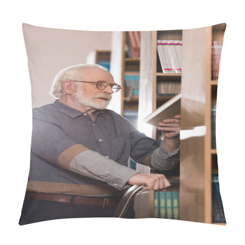 Personality  Grey Hair Librarian Looking At Book In Hand Pillow Covers