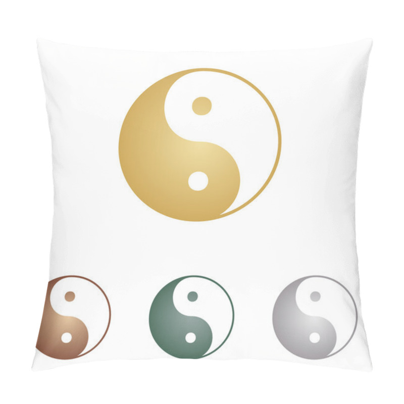 Personality  Ying Yang Symbol Of Harmony And Balance. Metal Icons On White Backgound. Pillow Covers