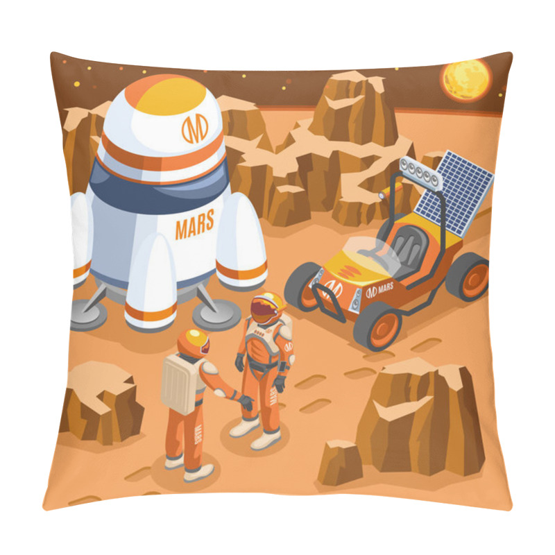 Personality  Mars Exploration Isometric Illustration Pillow Covers