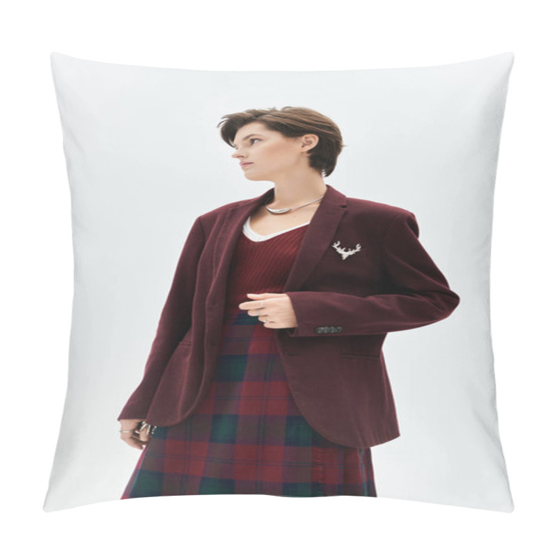 Personality  A Beautiful Woman Showcases Cozy Winter Fashion With Elegance And Charm, Exuding Confidence. Pillow Covers