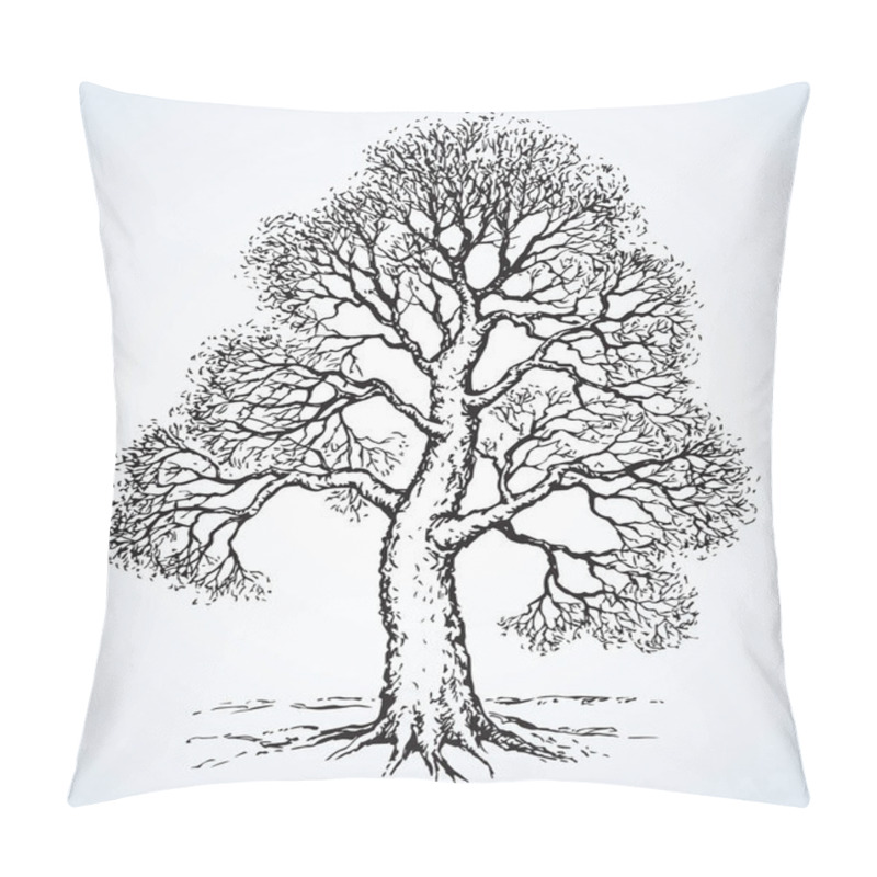 Personality  Tall Oak In Winter. Vector Drawing Pillow Covers