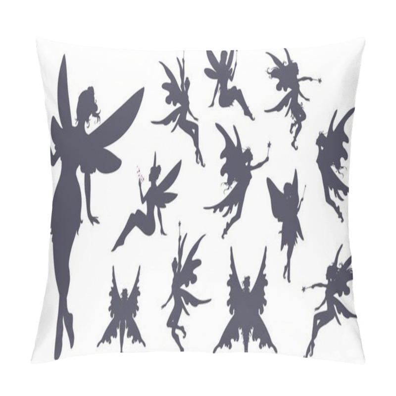 Personality  Cute Fairies Silhouette Collection, Little Fairies Set. Hand Drawn Vector Illustration Pillow Covers