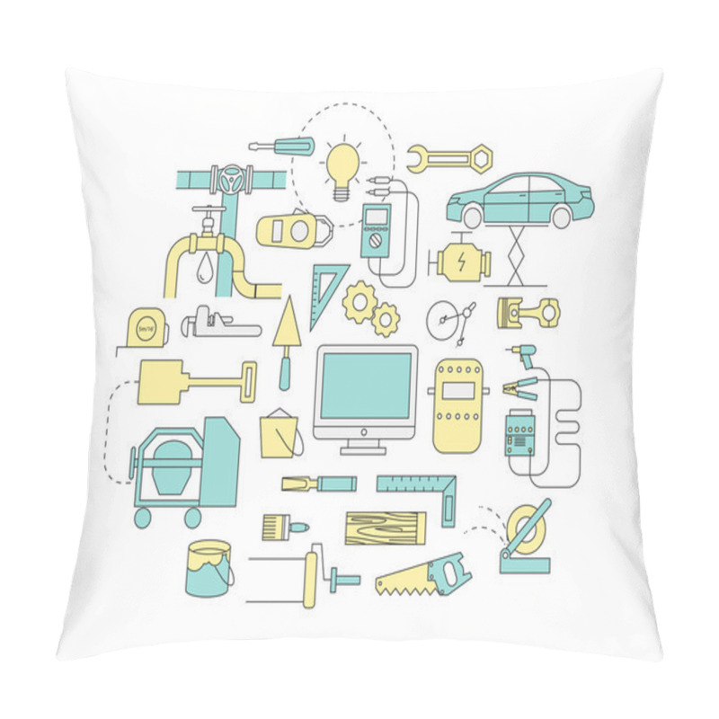 Personality  Set Of Flat Line Icon & Infographic Design Concept,technician Jo Pillow Covers