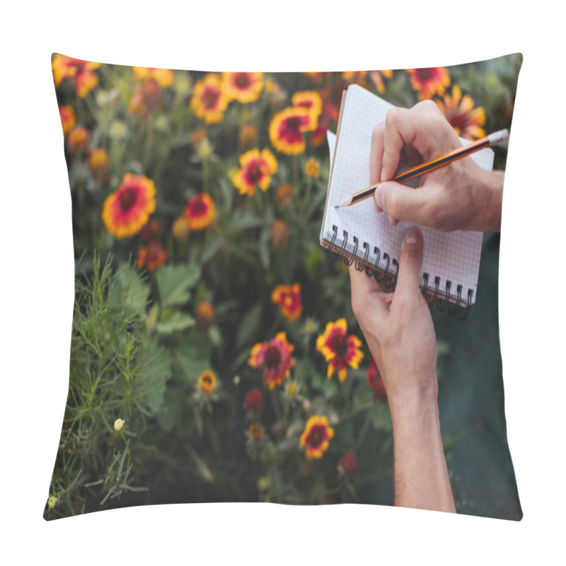 Personality  Gardener Making Notes In Notebook Pillow Covers