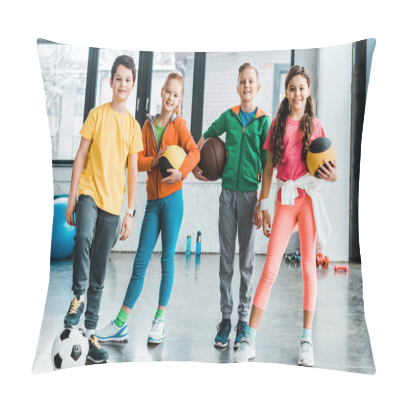 Personality  Full Length View Of Kids With Balls Looking At Camera Pillow Covers