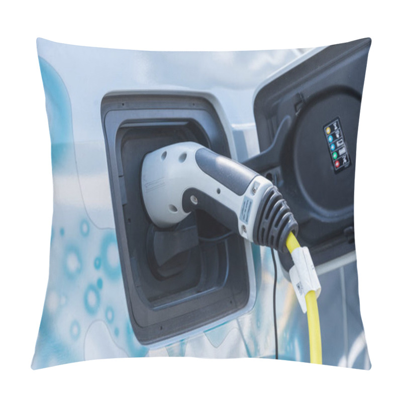 Personality  Electric Car Charging - Electric Car Plugged In At The Charging Station Pillow Covers