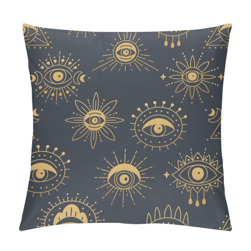 Personality  Gold Evil Doodle Eye Seamless Pattern Design. Hand Drawn Witchcraft Eye Talisman Pillow Covers