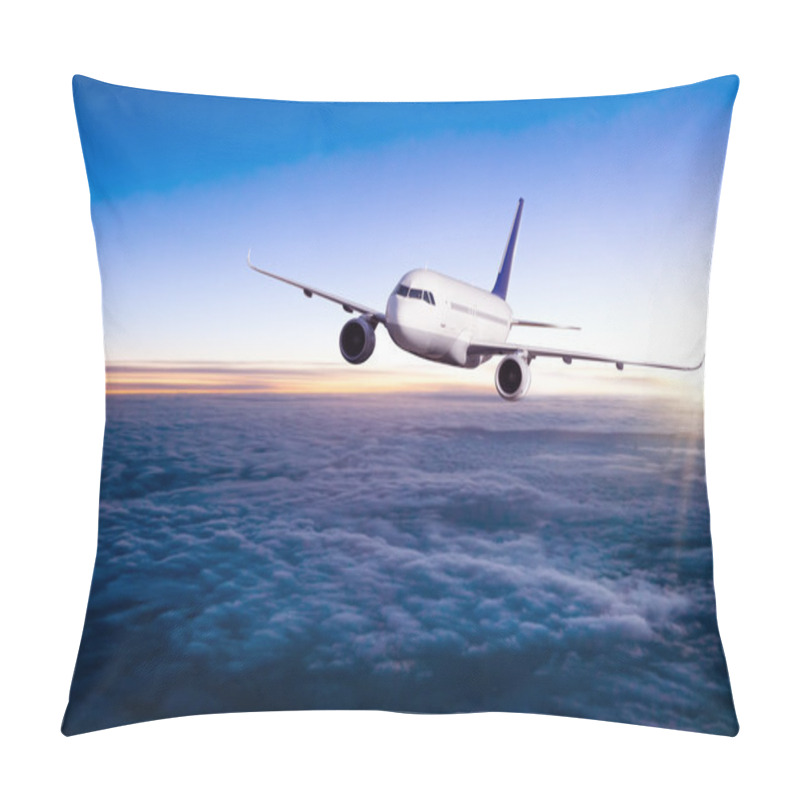 Personality  Airplane Flying Above Clouds In Dramatic Sunset Pillow Covers